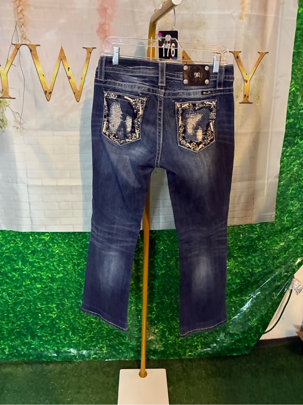 #176 Miss Me Distressed Embellished Bootcut Jeans Size 30
